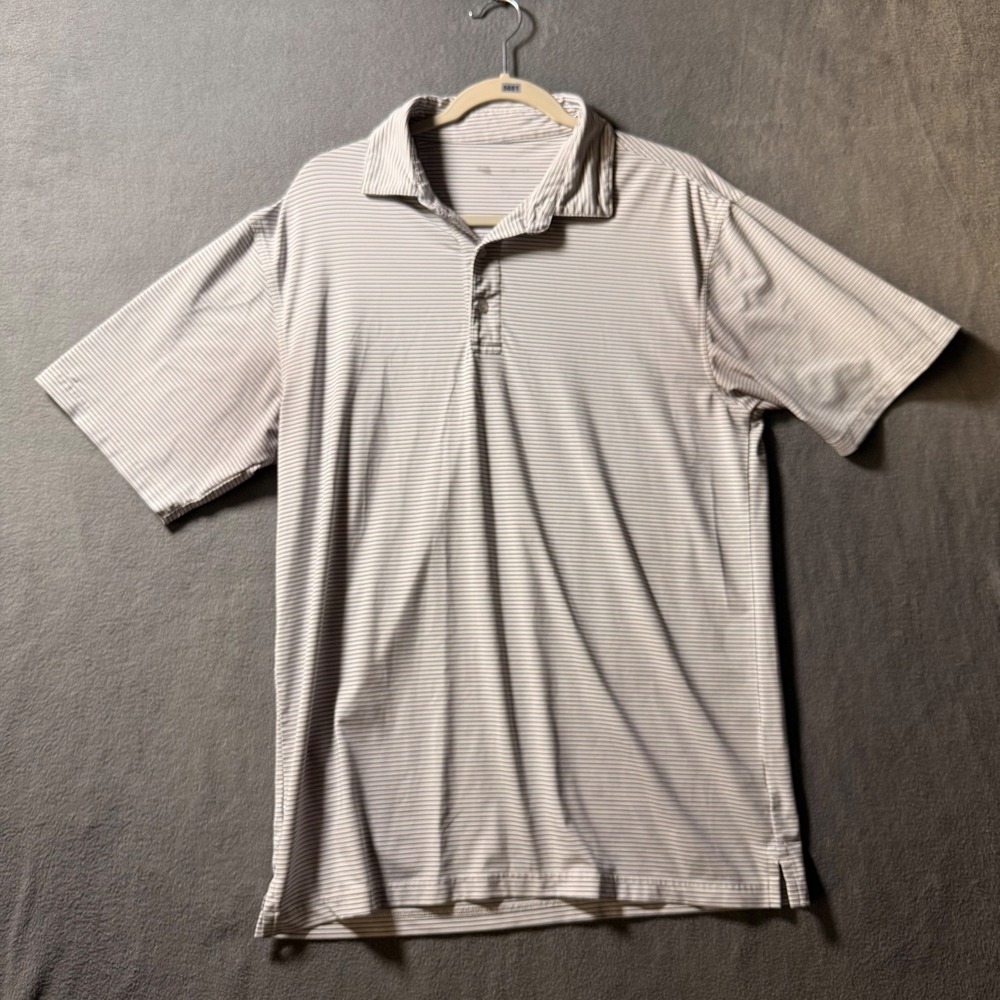 Onward Reserve Mens Performance Micro Stripe Polo Shirt Navy White Bear Logo